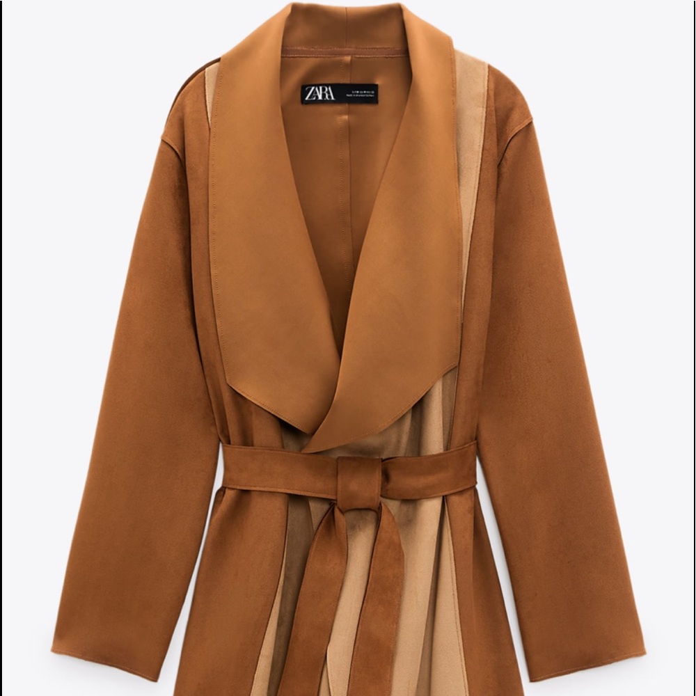 Zara patchwork jacket with tie size XS NWT brown - Picture 2 of 16